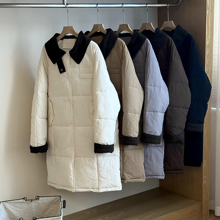 Ladies Long Winter Coat, Padded with Practical Snap Button Closure Lune London