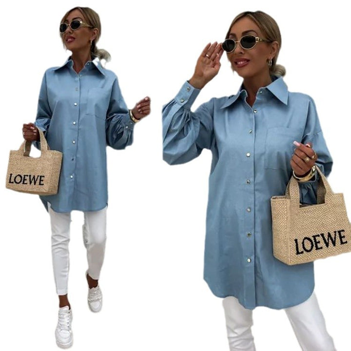 Blouse oversize classique pour femmes avec détails en bouton et poche poitrine Chic & Stil
