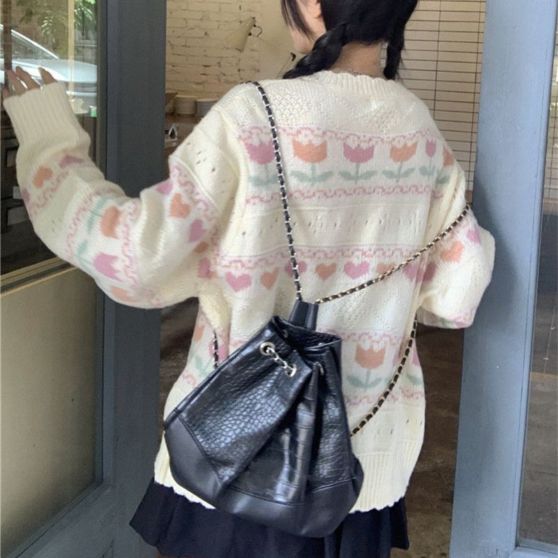 Women's knit jacket with a floral pattern and a relaxed fit Lune London