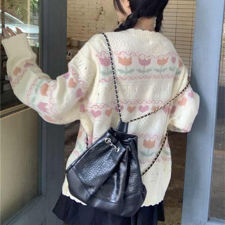 Women's knit jacket with a floral pattern and a relaxed fit Lune London