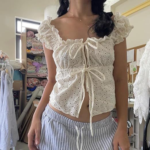 Women's Ruffle Shirt with Low Waist and Ties Lune London