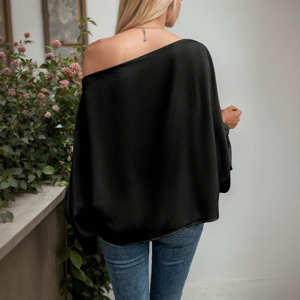 Haut asymétrique à manches longues pour femmes avec un élégant gather et un fin col en V Chic & Stil