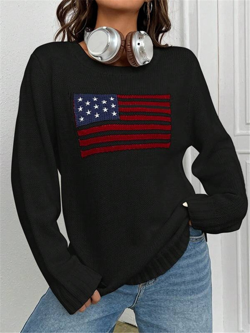 Casual cropped sweater for women with flag pattern and textured knit Lune London