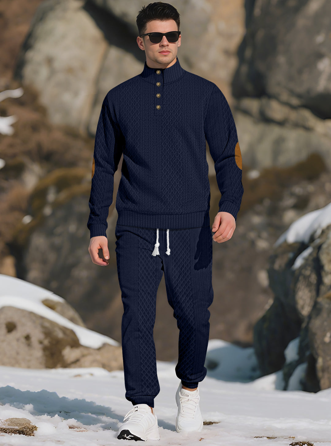 Comfortable knitted sweater for men with a high collar and trendy buttons Lune London
