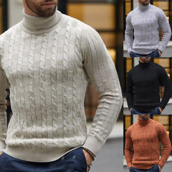 Men's knit sweater with an elegant turtleneck and a textured pattern Lune London