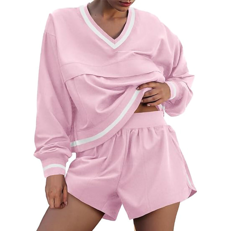 Ladies V-neck sports top with shorts Lune London