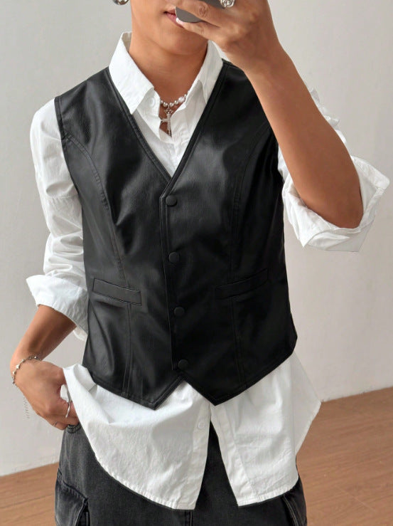 Elegant faux leather jacket for women with a fitted cut and practical pockets Lune London