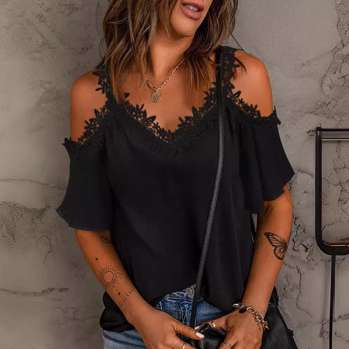 Chic and stylish blouse with lace cold shoulders for women