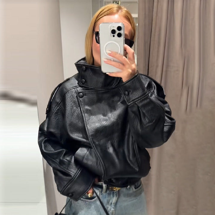 Women's Elegant and Voluminous Jacket with Stand-Up Collar Lune London