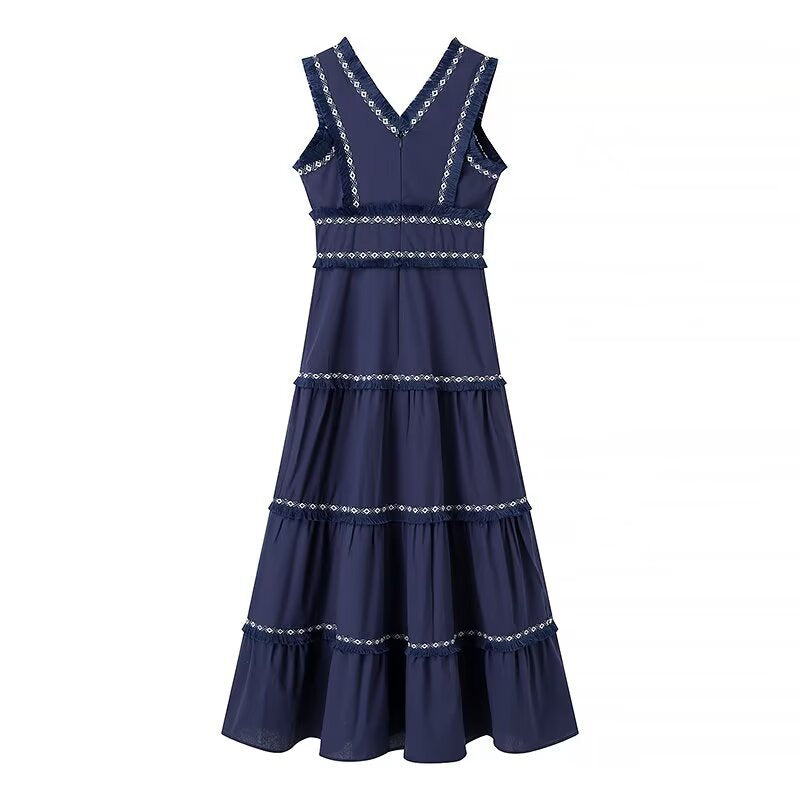 Maxi dress women with an elegant V neckline and ruffle details Lune London