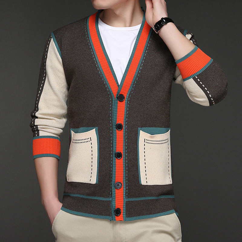 Fashion knit jacket for men with contrasting details and practical pockets Lune London