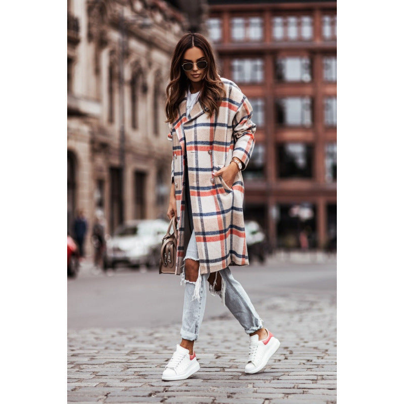 Lune London women's double-breasted plaid wool coat