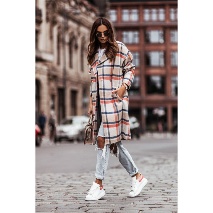 Lune London women's double-breasted plaid wool coat