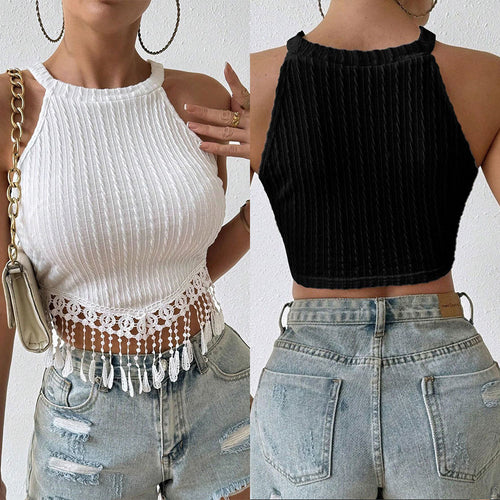 Haut de bikini femme avec franges et motif en fine crochet Chic & Stil