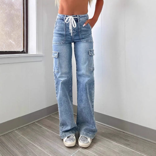 Jeans cargo pour femmes à jambe large et taille ajustable Chic & Stil