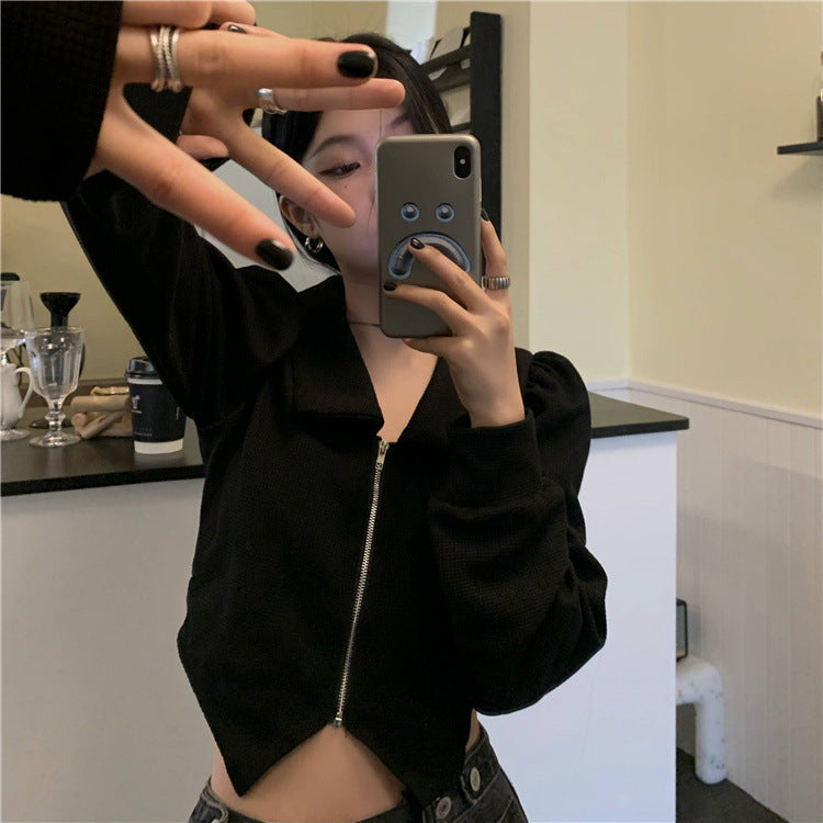 Ladies fashionable cropped sweatshirt jacket with voluminous sleeves Chic & Stil