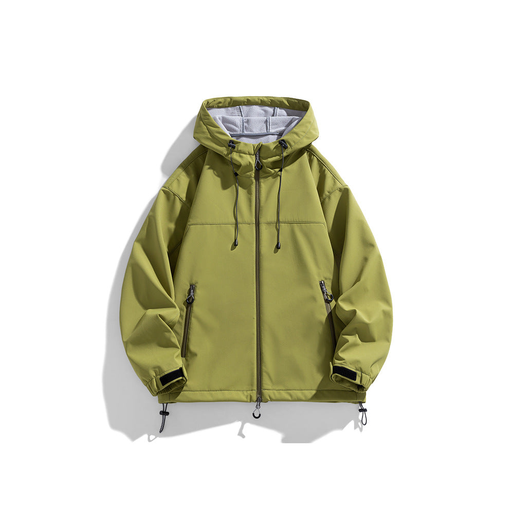 Functional outdoor windbreaker jacket for men with adjustable hood Lune London