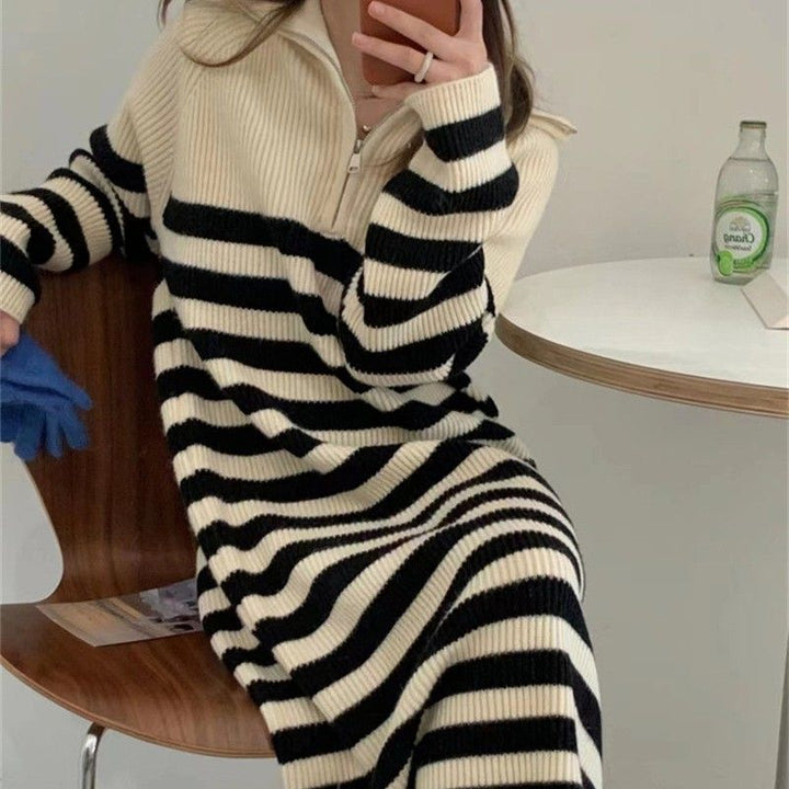 Robe en tricot pour femme avec col montant et demi-zip Chic & Stil