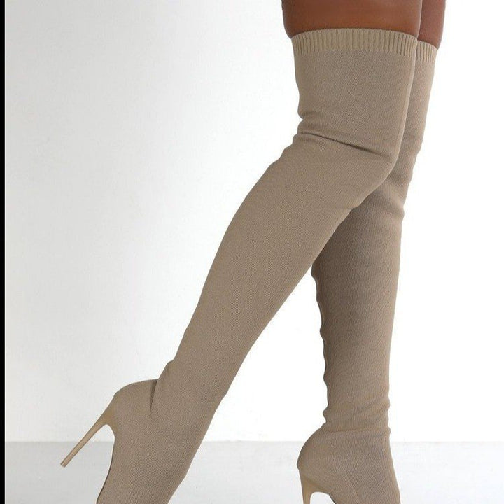 Knee-high women's boots with an elegant heel and high-quality knit structure Lune London