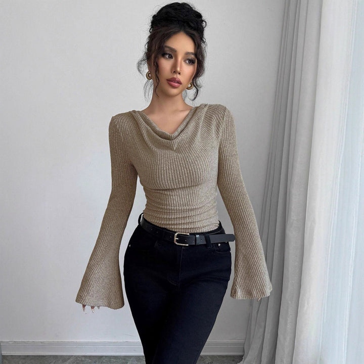Long sleeve women's shirt with ribbed structure and wide sleeves Lune London