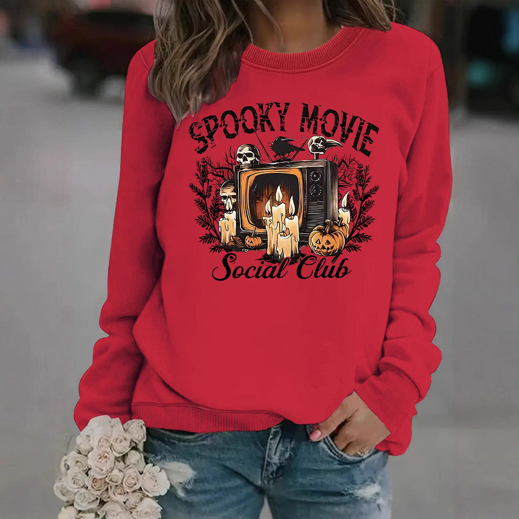 Sweat-shirt pour femmes avec motif de film d'horreur et coupe décontractée Chic & Stil