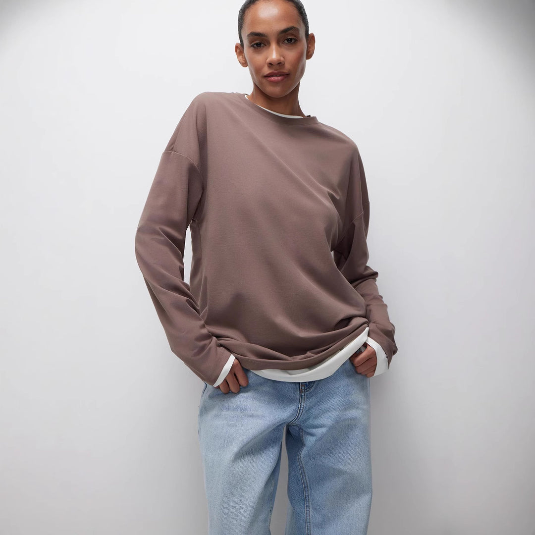 Casual jersey T-shirt for women with wide sleeves and a round neckline Lune London