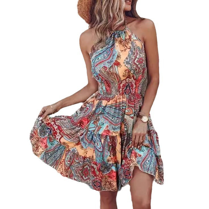 Vibrant halter beach dress Lune London for women