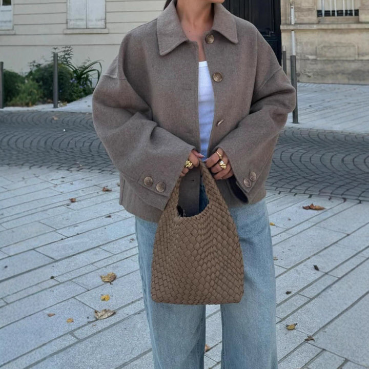 Ladies Oversized Wool Jacket with Decorative Buttons Lune London