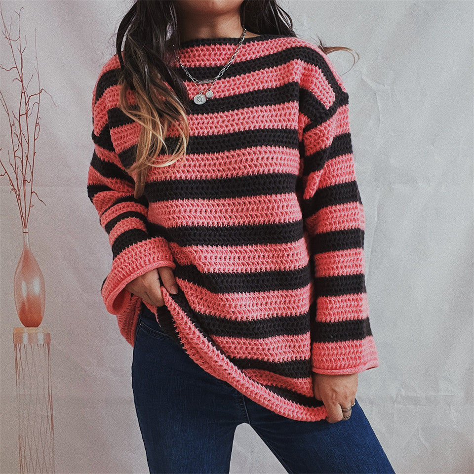 Pull surdimensionné en tricot pour femmes avec motif à larges rayures Chic & Stil