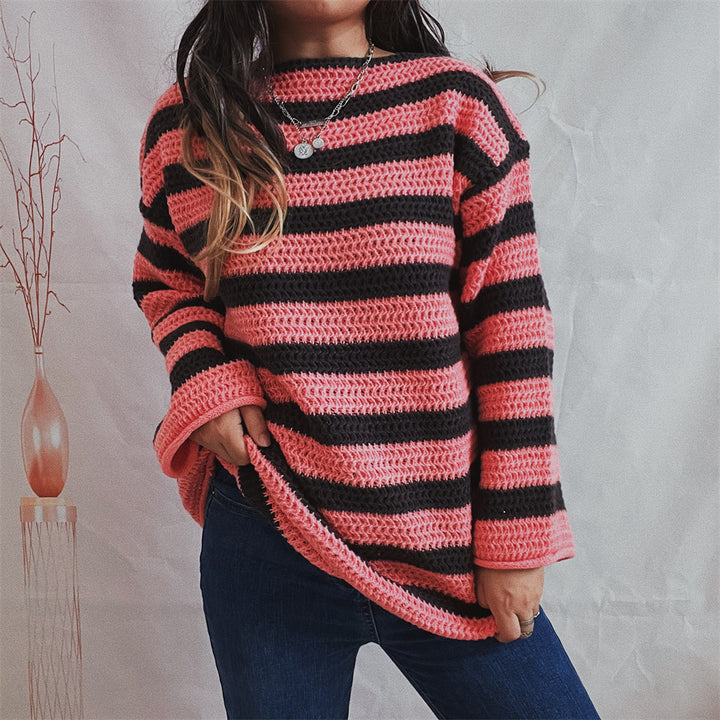 Pull surdimensionné en tricot pour femmes avec motif à larges rayures Chic & Stil