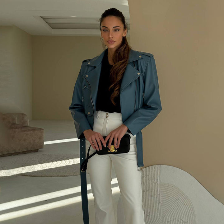 Leather jacket for women with asymmetrical zipper and trendy details Lune London
