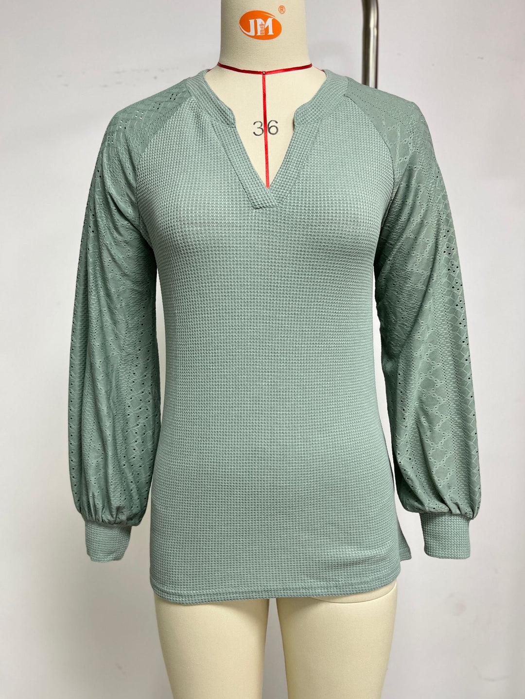 Ladies long sleeve V-neck textured T-shirt with wide sleeves Lune London