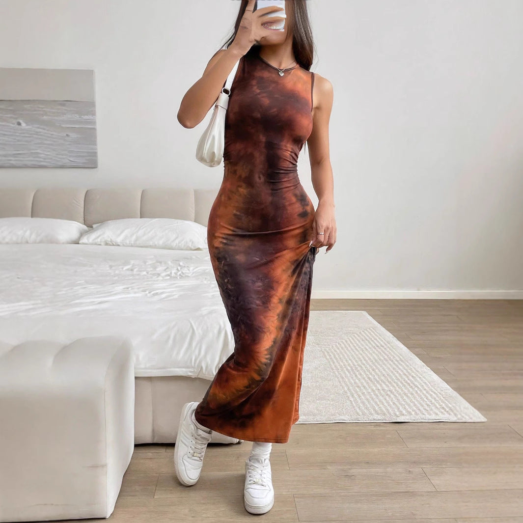 Maxi dress for women with refined batik pattern and fitted cut Lune London