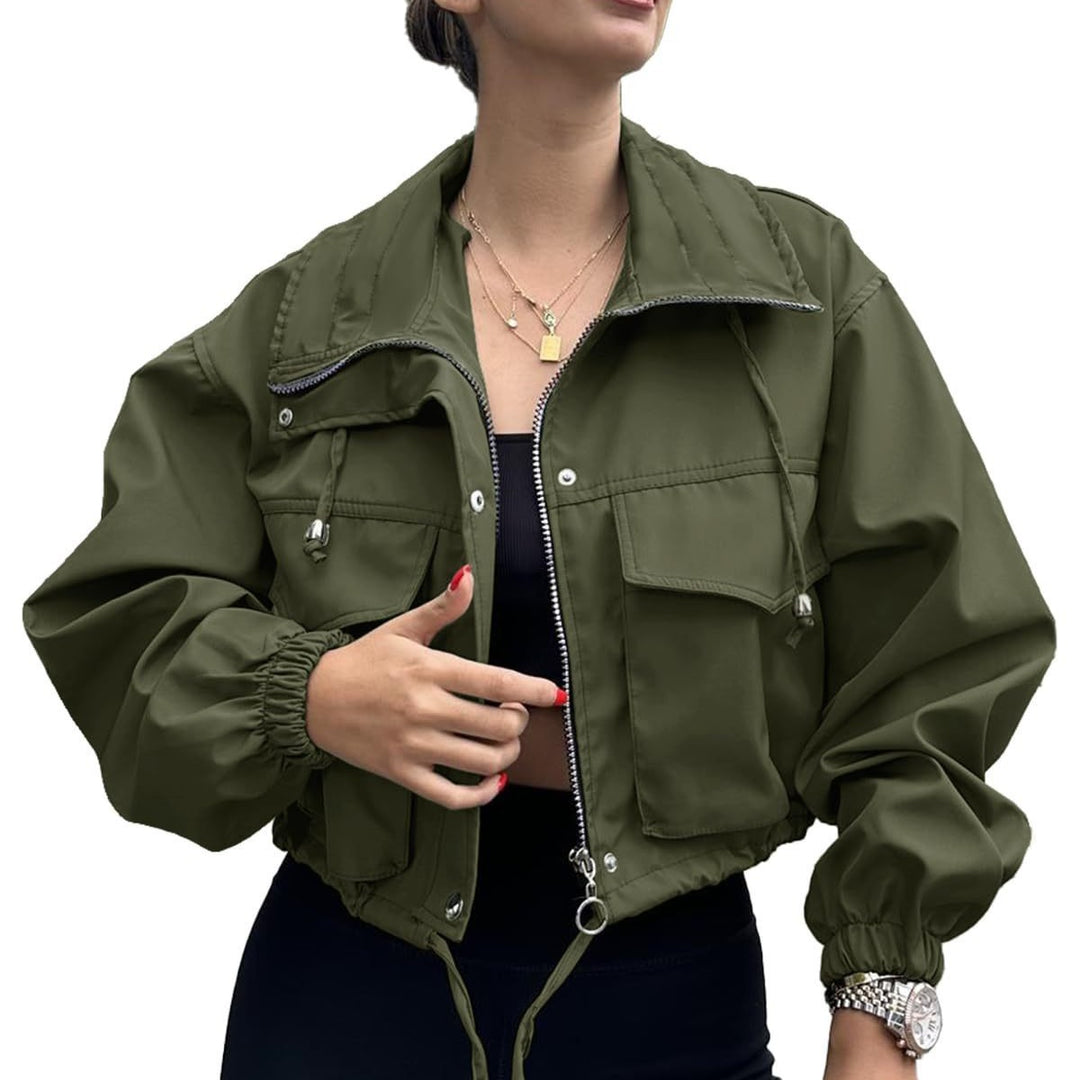 Lune London women's cropped leisure jacket with practical details and drawstring