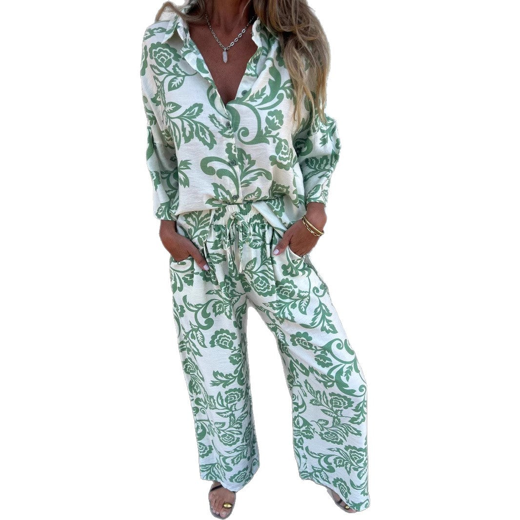 Lune London floral print shirt and wide leg pants set for women