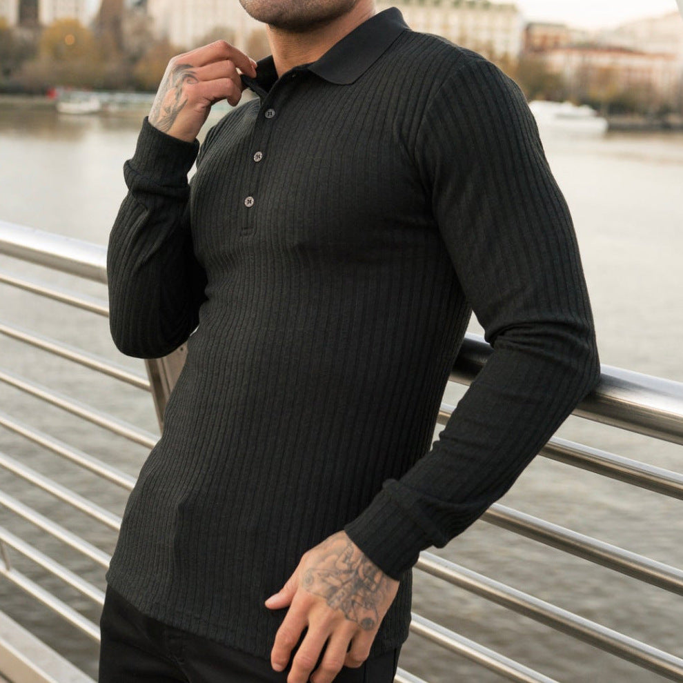 Lune London textured long-sleeve polo shirt for men