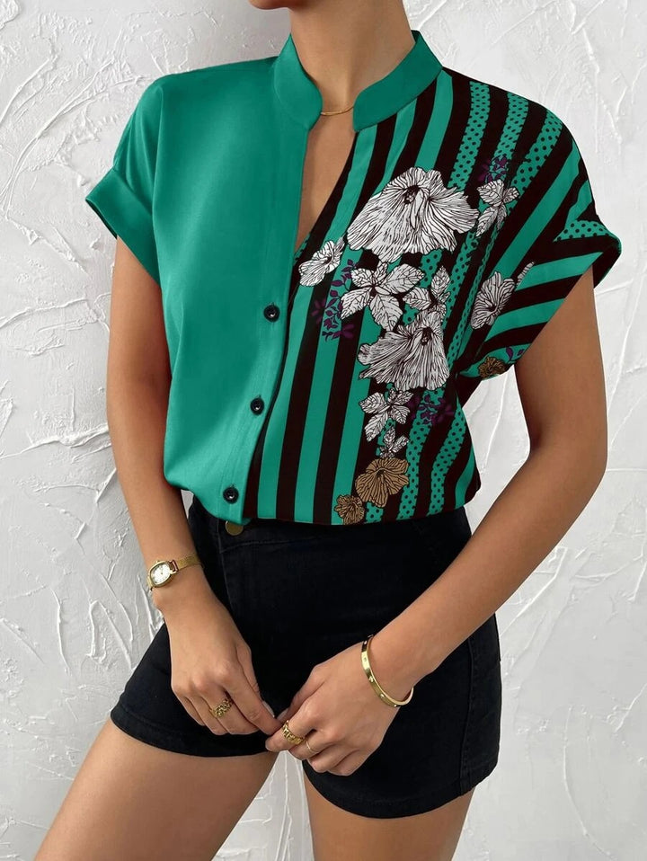 Ladies Short Sleeve Printed Blouse Lune London