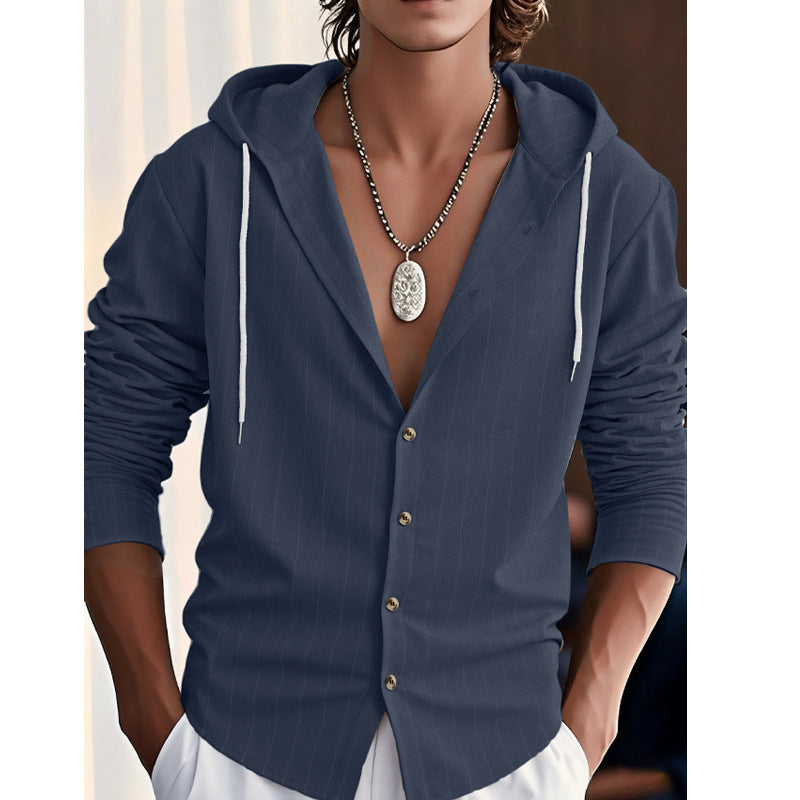 Men's casual hoodie shirt with textured design and button placket Lune London