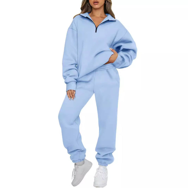 Women's comfortable sweatpants set with modern stand-up collar and kangaroo pocket Lune London