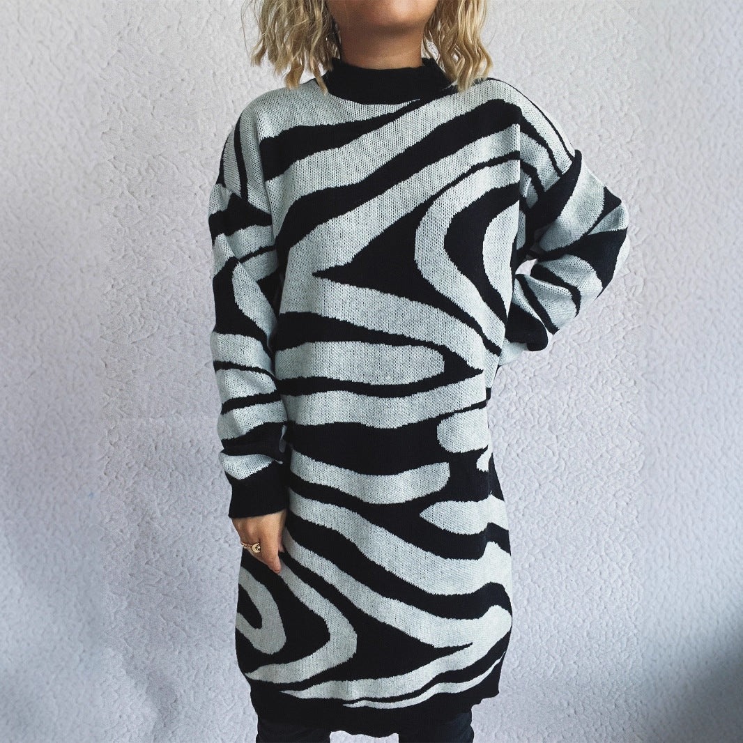 Pull en tricot grande taille pour dames avec motif zèbre moderne Chic & Stil
