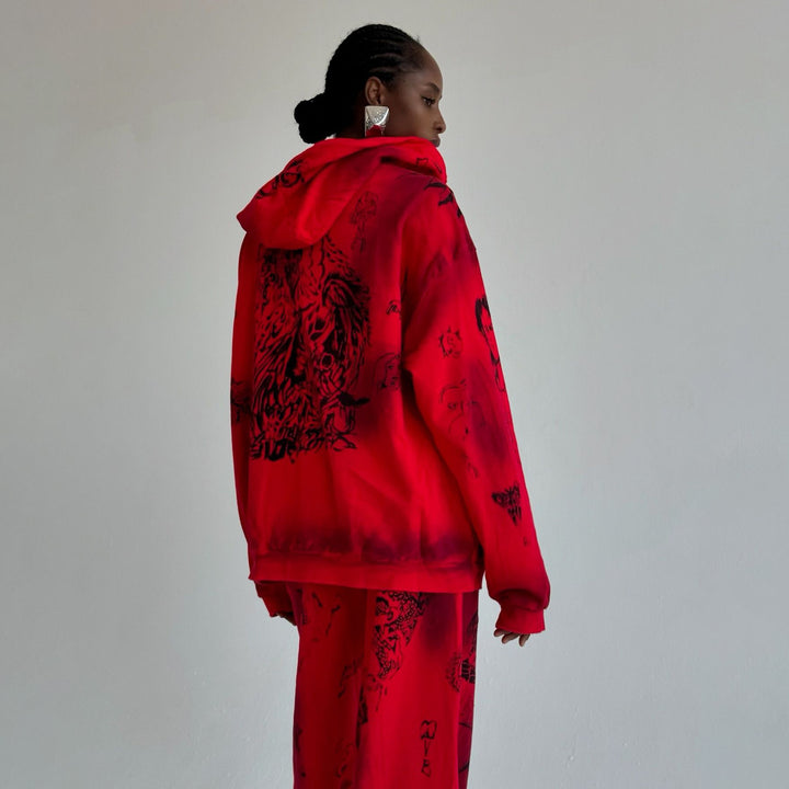 Oversized sporty set for women with unique graphics and a hood Lune London