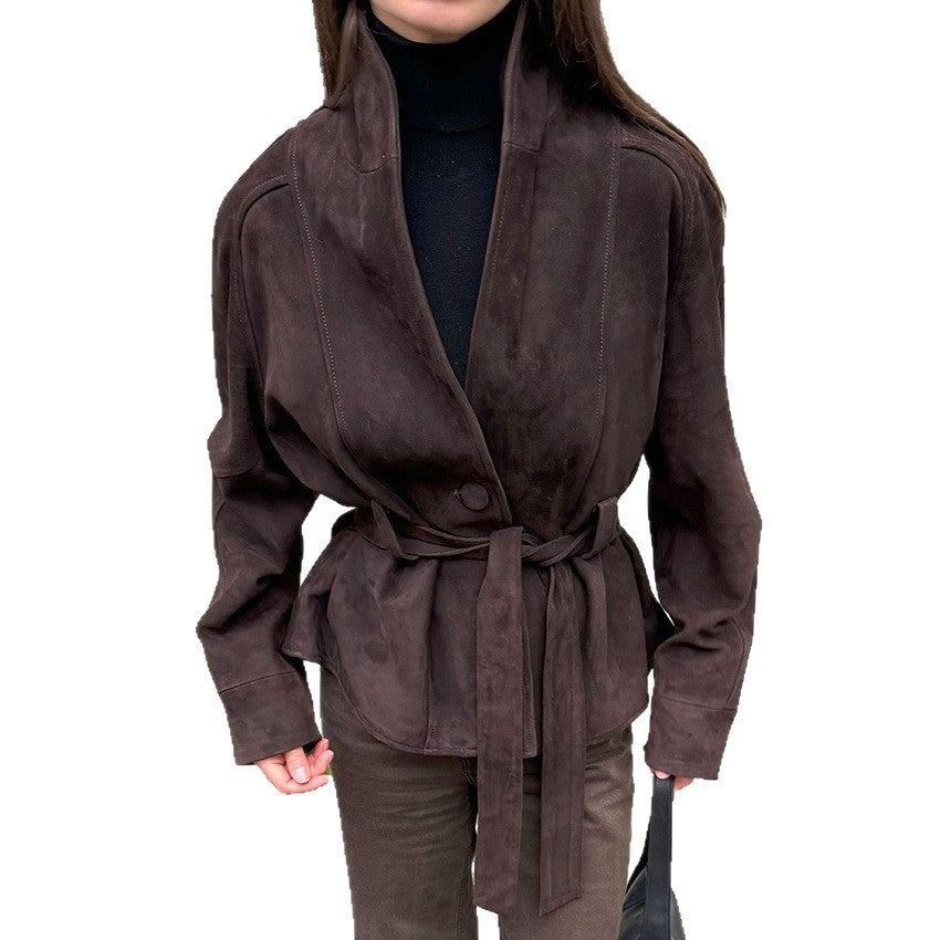 Elegant and fashionable suede blazer for women with belt Lune London