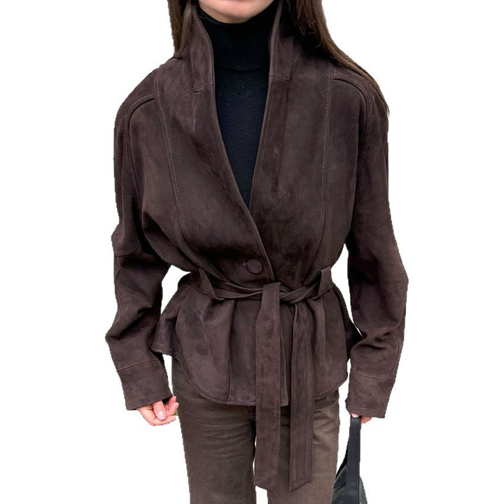 Elegant and fashionable suede blazer for women with belt Lune London