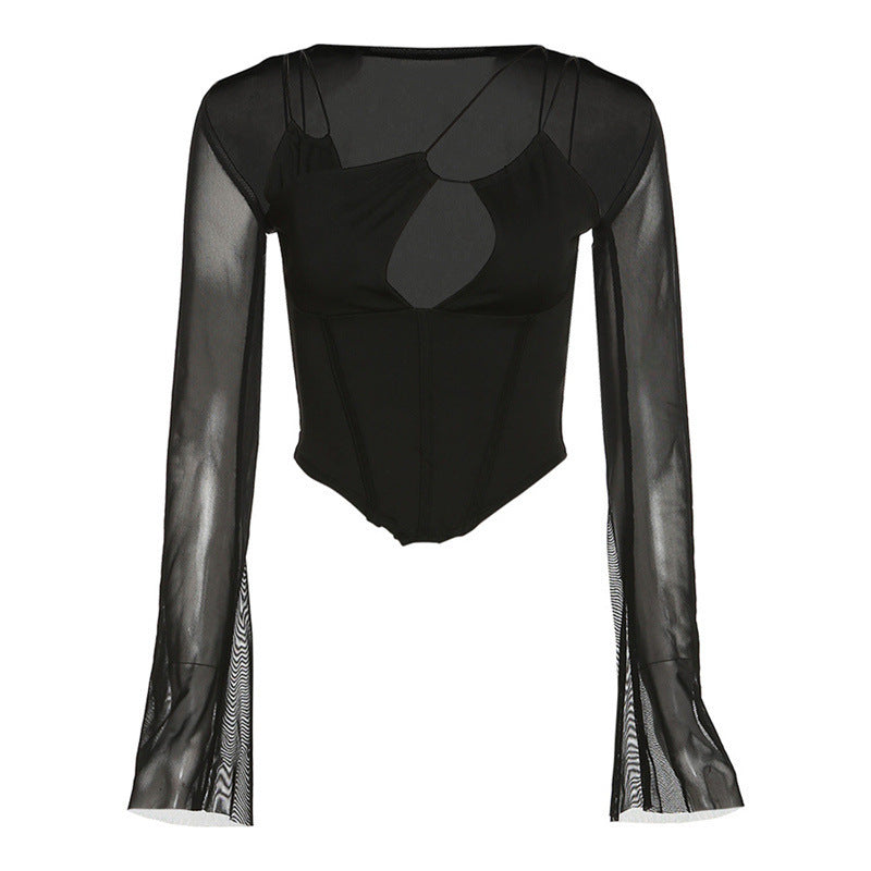 Elegant long sleeve body for women with plunging neckline and playful strap design Lune London