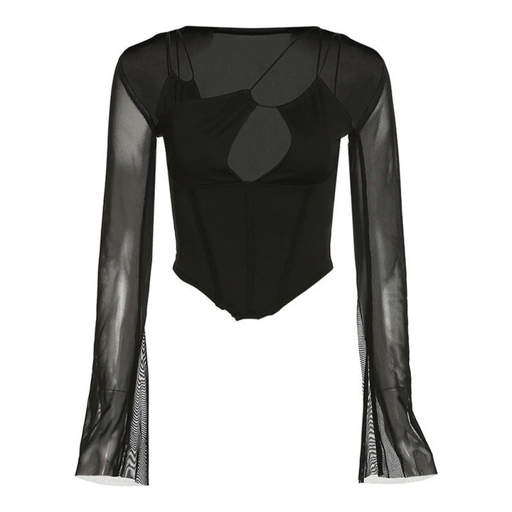 Elegant long sleeve body for women with plunging neckline and playful strap design Lune London