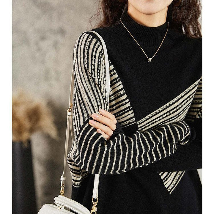 Pull surdimensionné pour femmes avec motif rayé graphique et franges Chic & Stil
