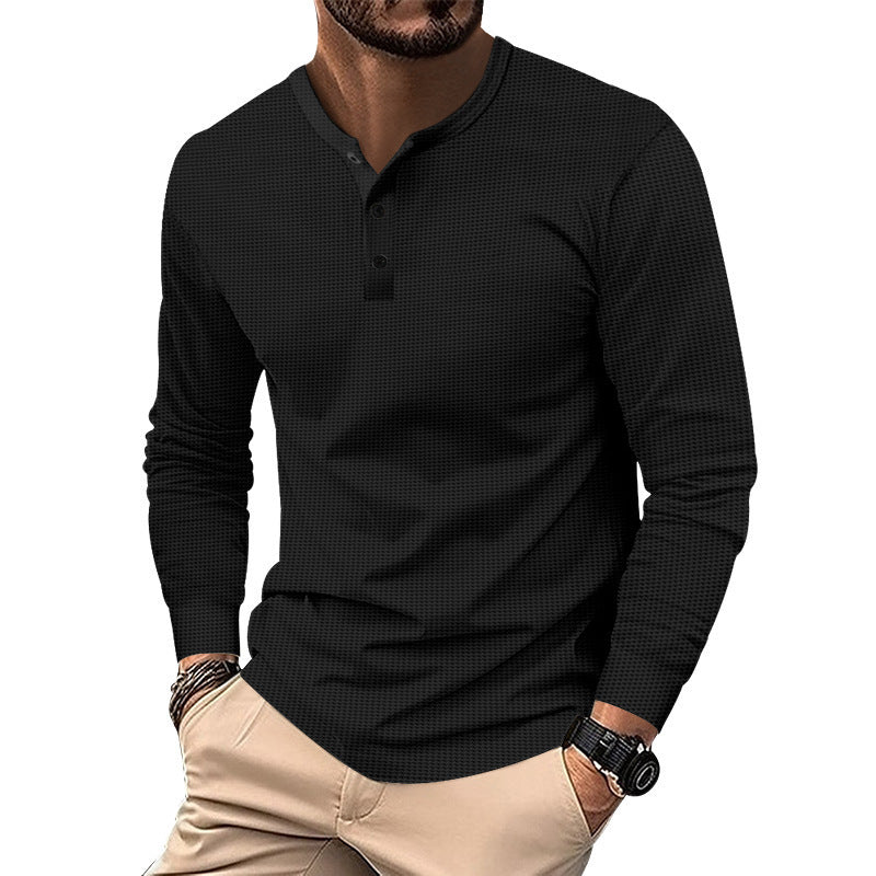 Men's Long Sleeve Henley T-Shirt in Breathable Structured Fabric Lune London