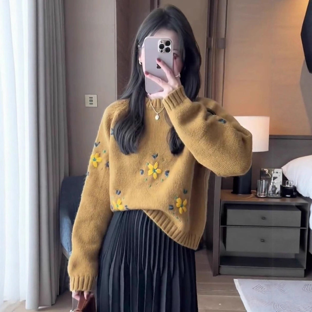 Pull en tricot pour femme avec design floral Chic & Stil