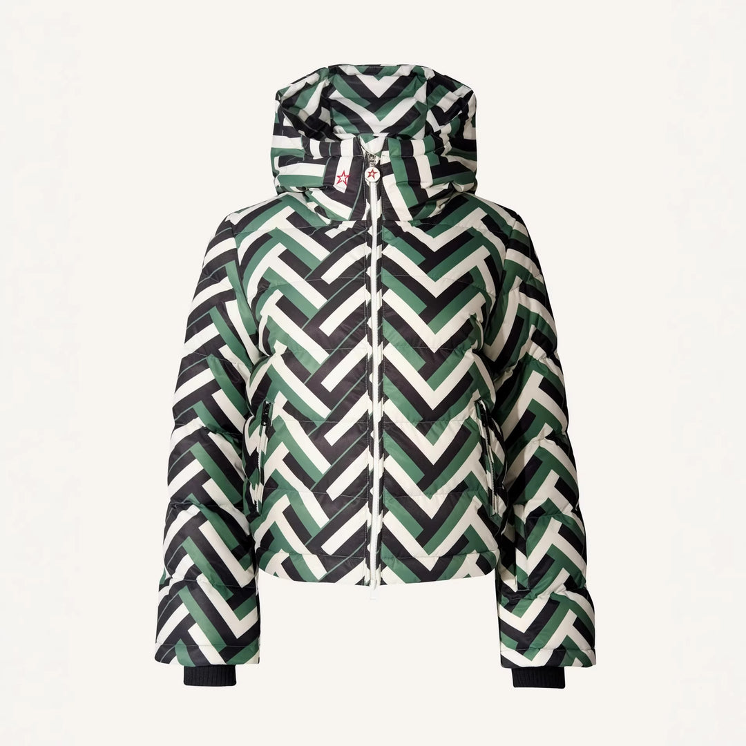 Veste matelassée de mode pour femmes avec capuche et motif géométrique frappant Chic & Stil