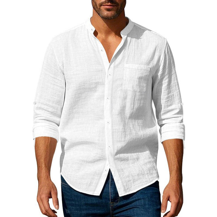 Linen shirt for men with stand-up collar and chest pocket Lune London